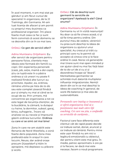 Textseite des ordeli.ro-Interviews über Dienstleistungen und Kundschaft
