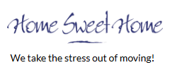 Logo Home Sweet Home mit dem Slogan: We take the stress out of moving!